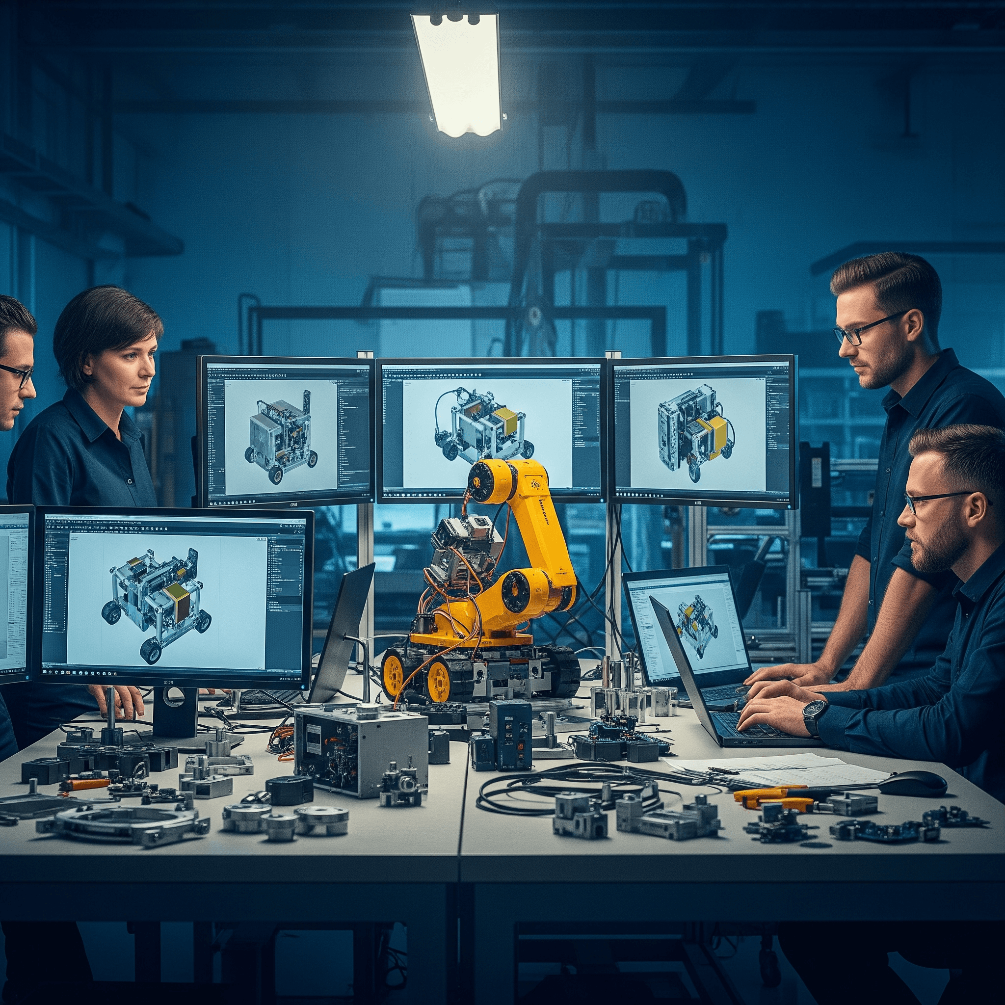 A team collaborating on hardware product design across multiple disciplines
