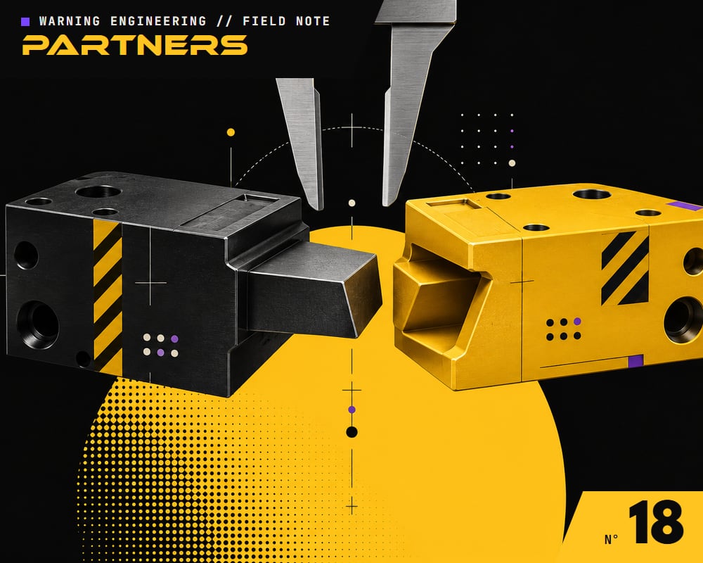 A black and a yellow machined block about to lock together in a precise dovetail joint