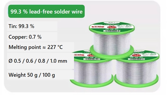 Lead-Free Solder Wire Sn99.3/Cu0.7, 0.5 mm, 100 g 2