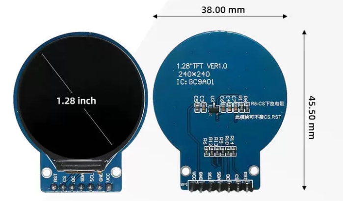 1.28" Round TFT Display, 240 × 240, GC9A01 (SPI) 2