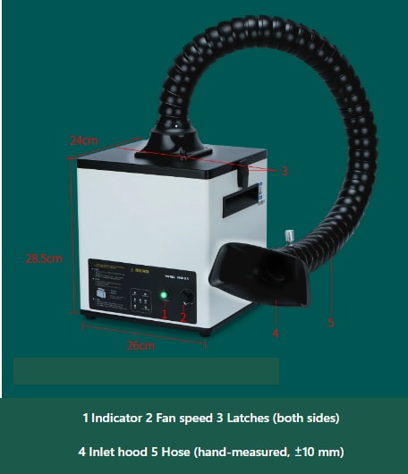 YiHUA 948DQ-IV Fume Extractor with Hose and Hood (120 W, 99.9 % filter) 4